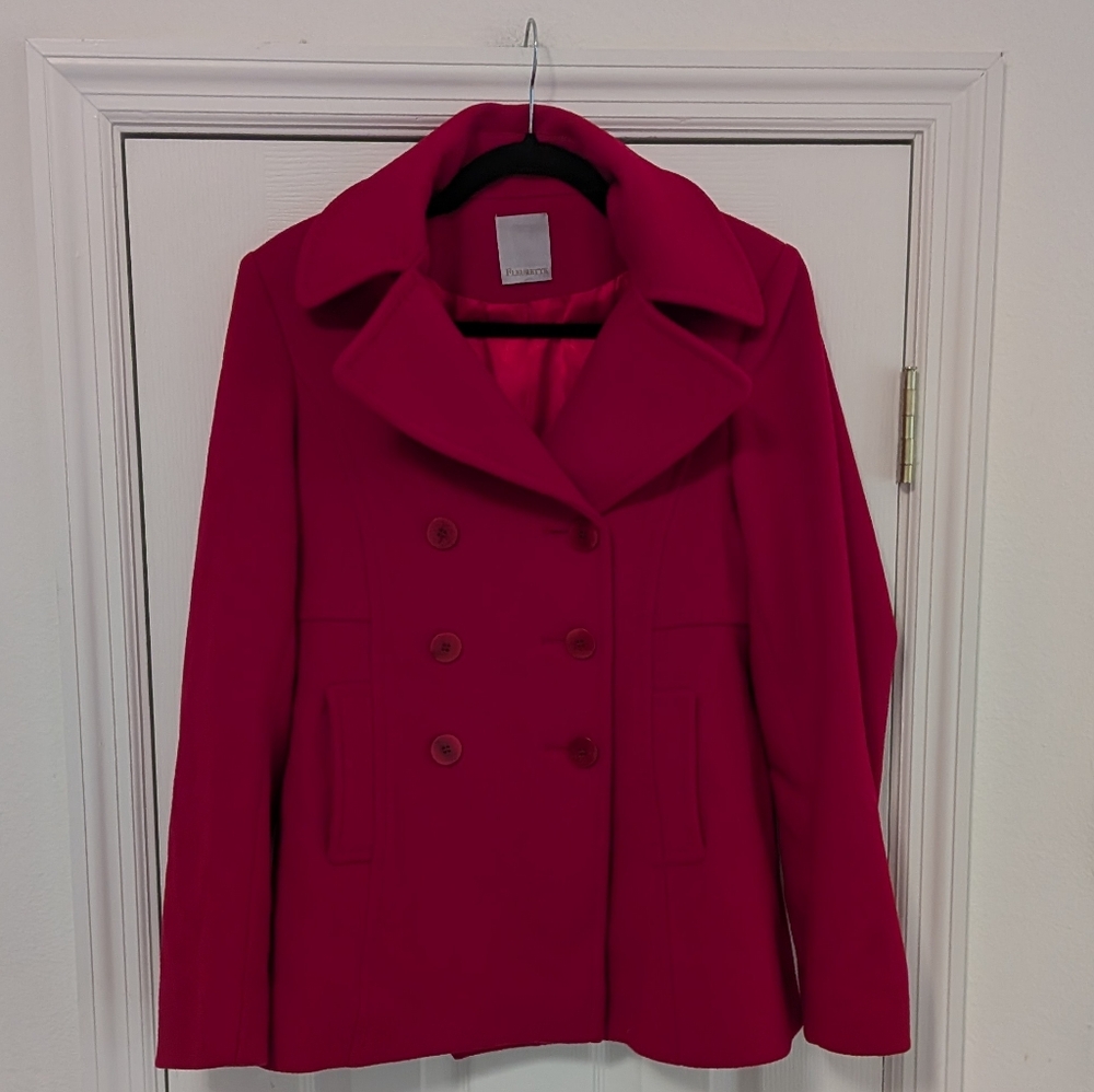 Fleurette Red Double-Breasted Pea Coat - Picture 3 of 13